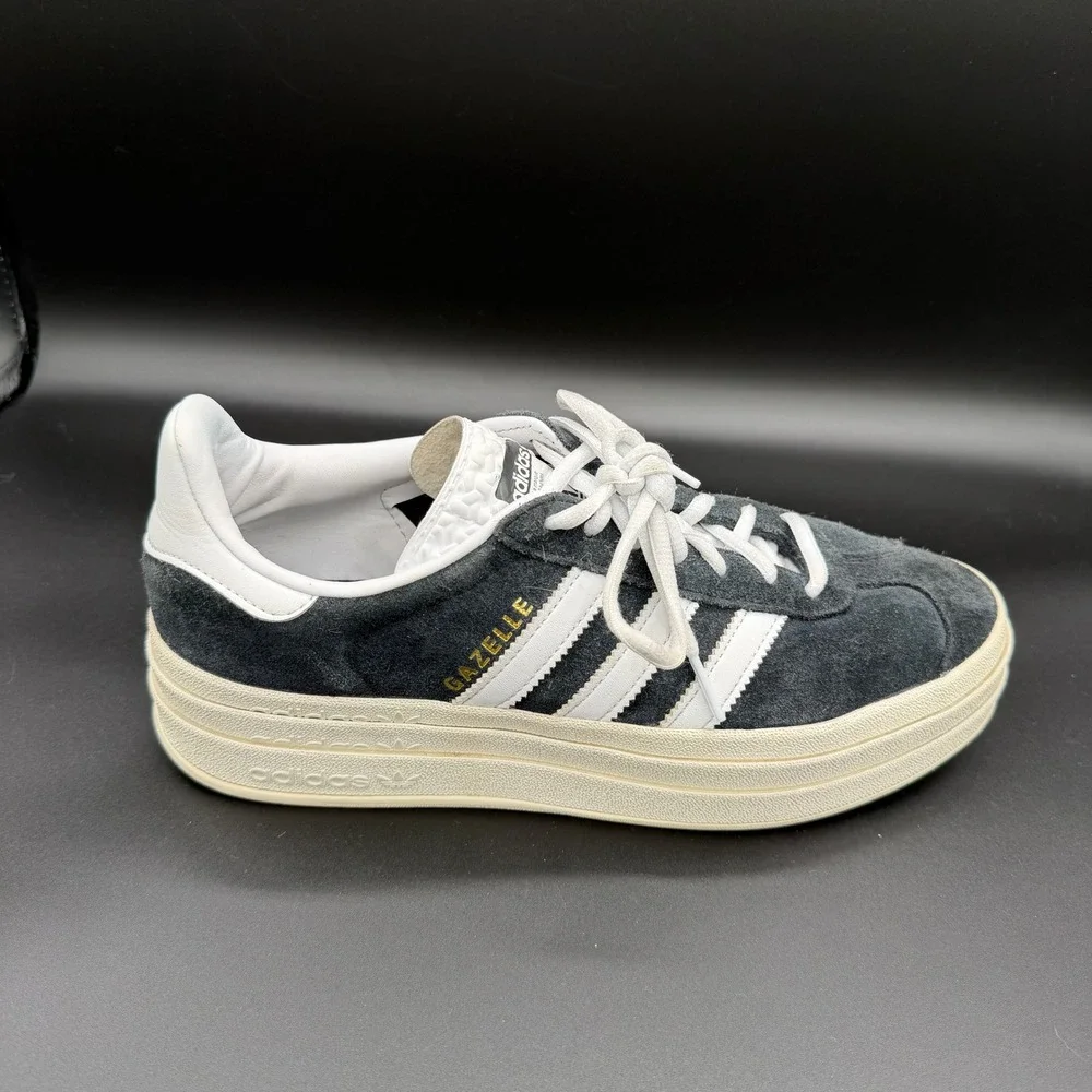 Adidas Gazelle Womens 9 Bold Platform Sneakers Core Black White